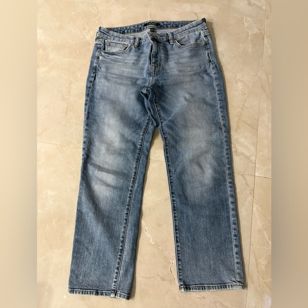 Lauren Ralph Lauren Estate Distressed Denim Jeans light wash denim zip button - Picture 8 of 10